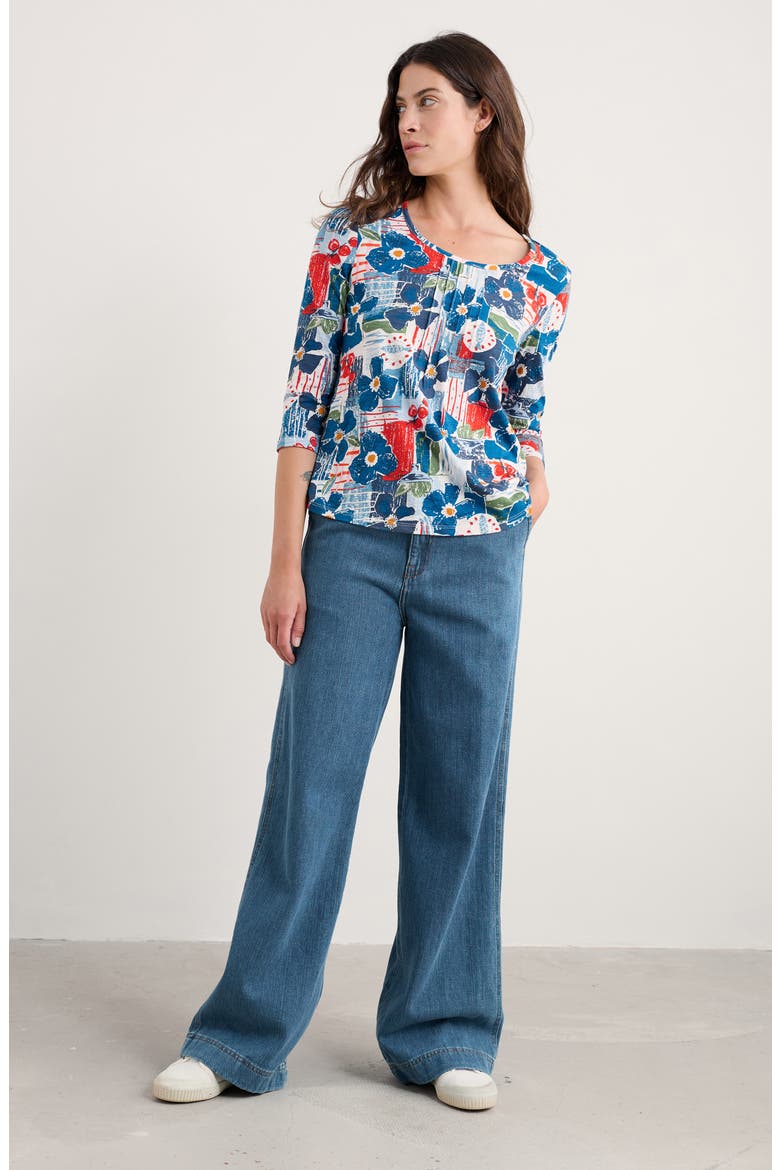 Penhollow Floral Organic Cotton Pintuck Top, Alternate, color, TABLE SKETCH CHALK