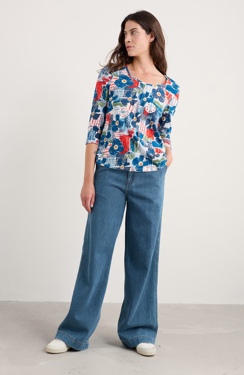 Seasalt Cornwall Penhollow Floral Organic Cotton Pintuck Top, Alternate, color, Table Sketch Chalk