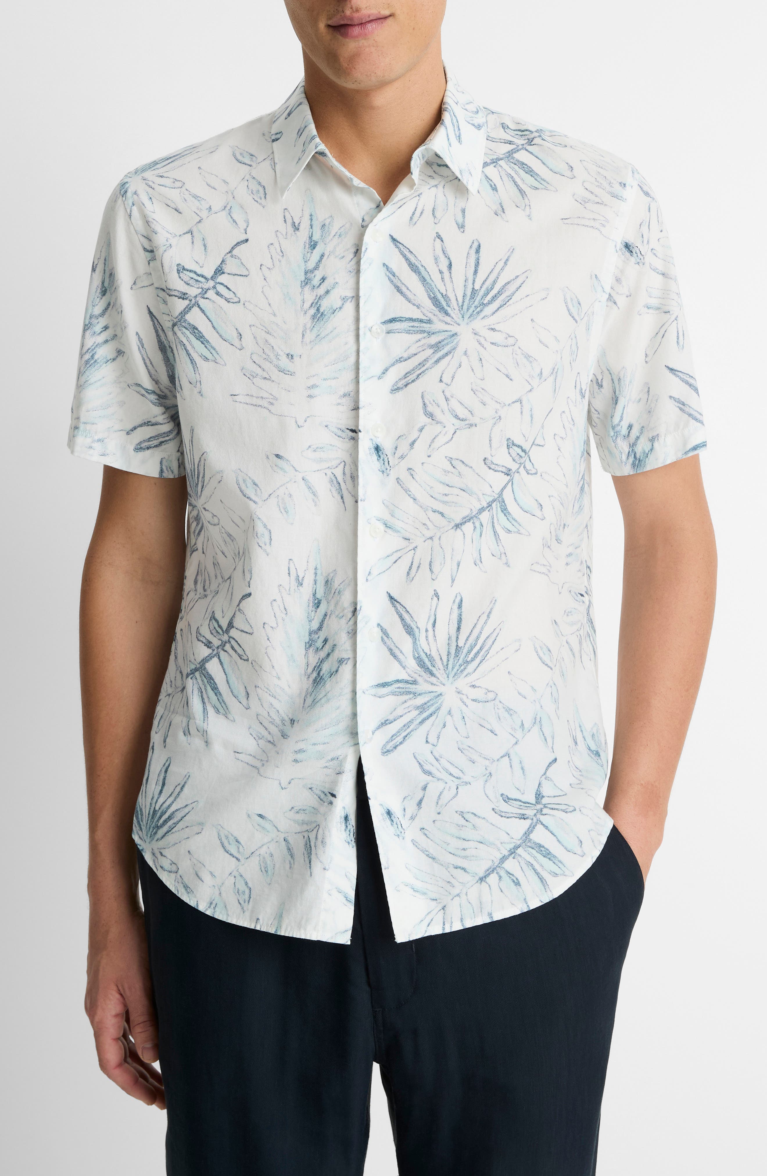 Vince Short Sleeve Cotton & Lyocell Button-Up Shirt