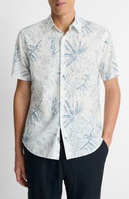 Vince Short Sleeve Cotton & Lyocell Button-Up Shirt