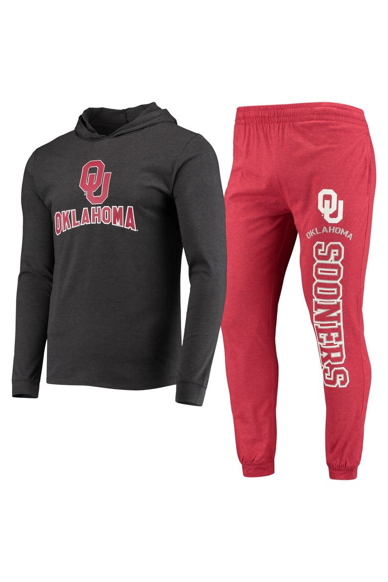 Men's Concepts Sport Crimson/Heather Charcoal Oklahoma Sooners Meter Long Sleeve Hoodie T-Shirt & Jogger Pajama Set, Main, color, Crimson