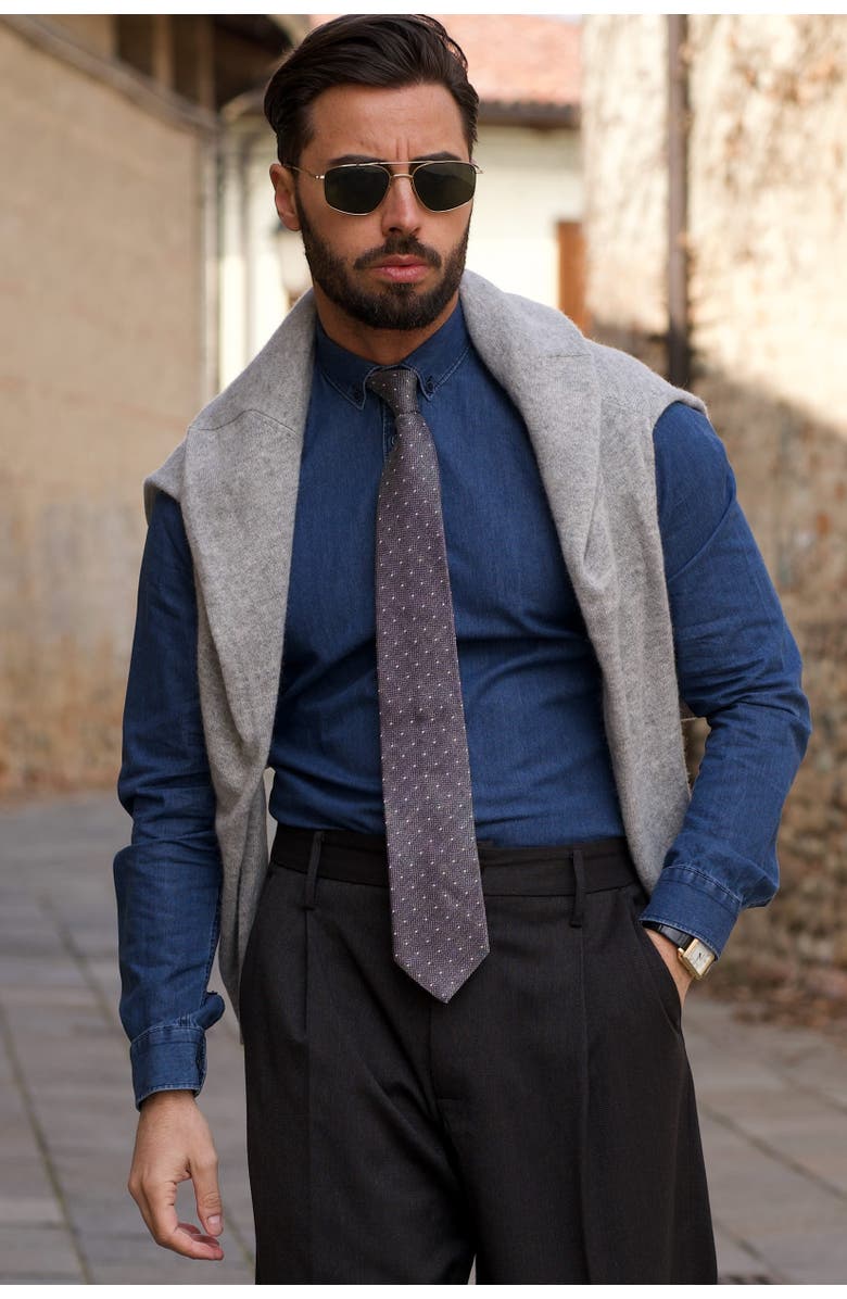 Elizabetta Mattei - Extra Long Silk Grenadine Tie for Men, Alternate, color, Grey