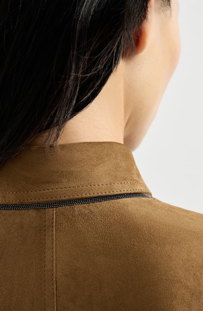 Brunello Cucinelli Suede shirt with monili, Alternate, color, Light Brown