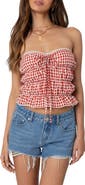 EDIKTED Lanna Gingham Scrunched Tube Top