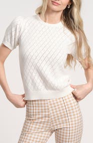 Isaac Mizrahi New York Pointelle Puff Sleeve Sweater