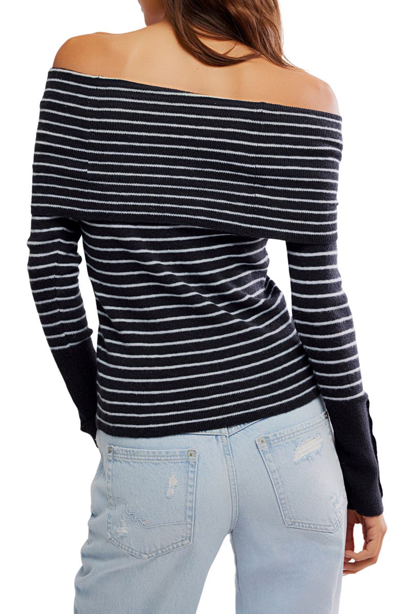 Free People Evergreen Off the Shoulder Sweater, Alternate, color, Black/ White Combo