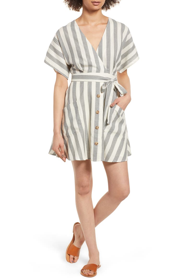 Stripe Cotton Wrap Dress, Main, color, BLACK STRIPE