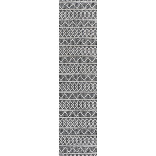 Jonathan Y Aylan High-low Pile Knotted Trellis Geometric Indoor/outdoor Area Rug In Black/ivory