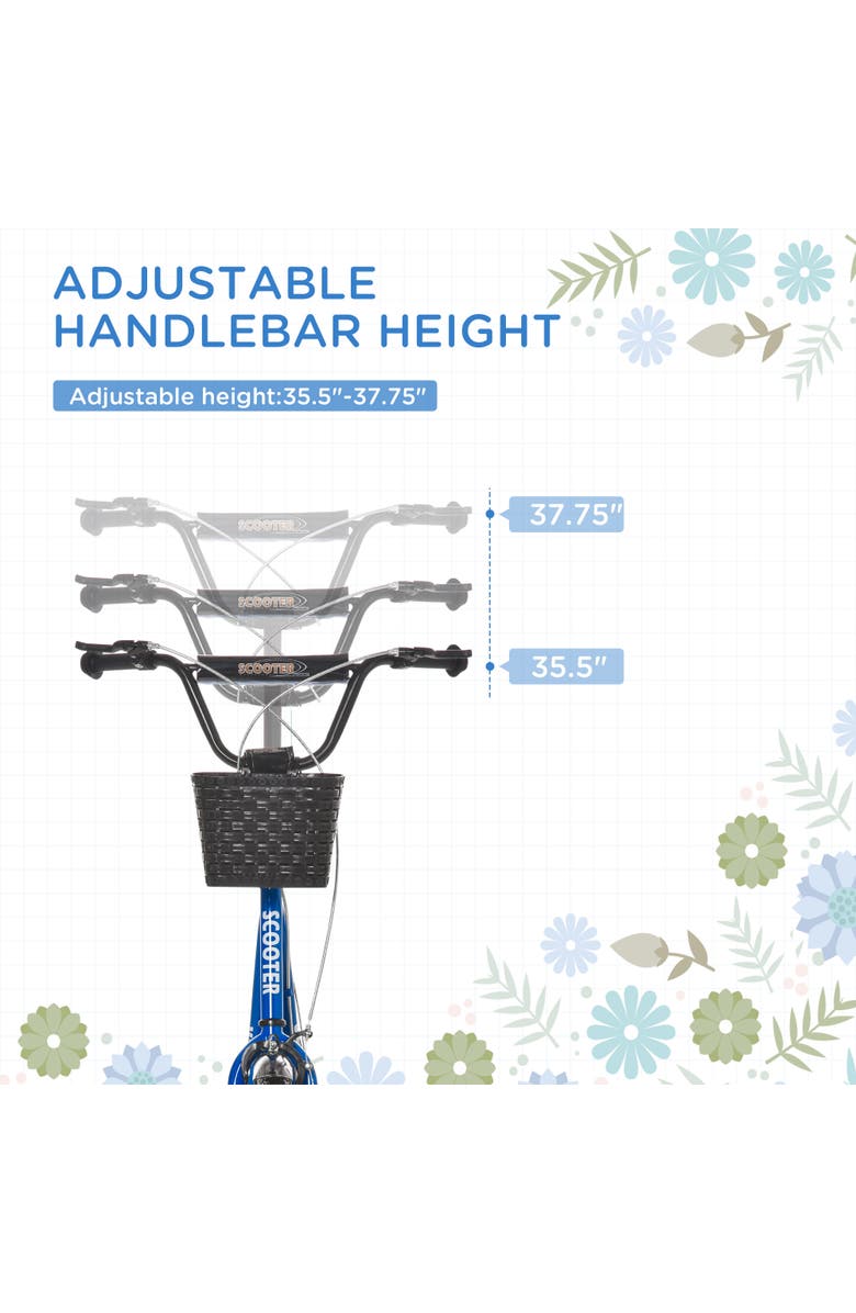 Aosom Youth Kick Scooter with Adjustable Handlebars, Double Brakes, Tires, Basket, Cupholder, Alternate, color, Blue