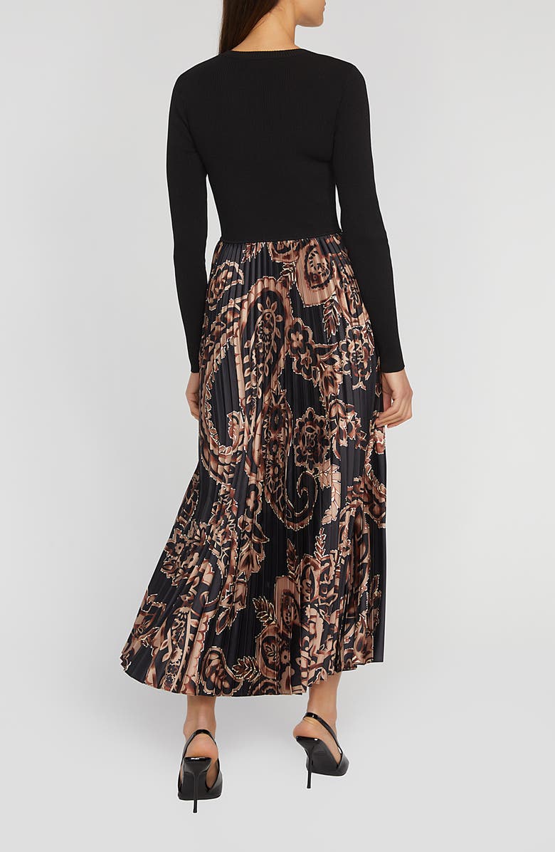 Elie Tahari Mave Long Sleeve Mixed Media Maxi Dress, Alternate, color,