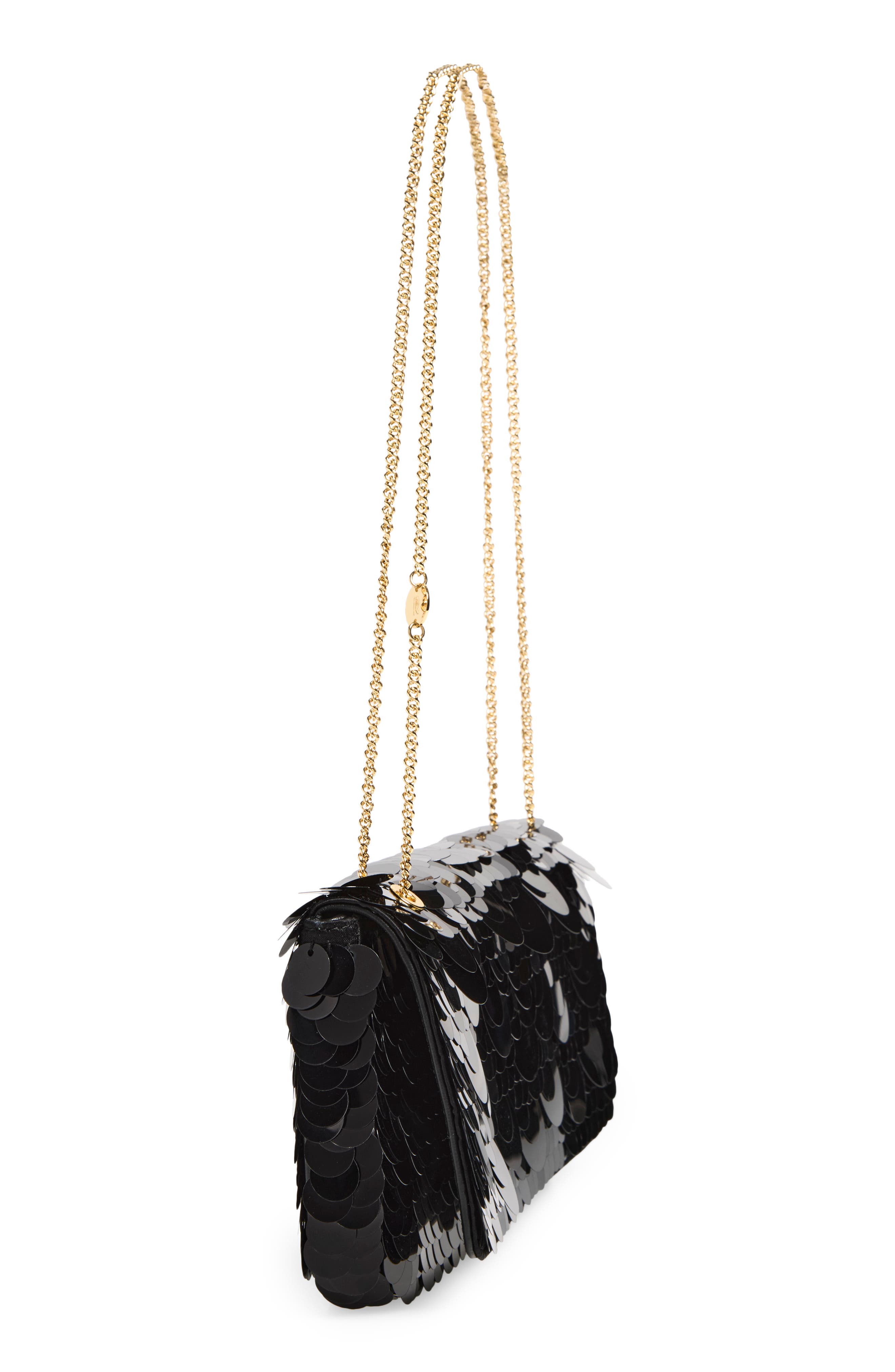 Sparkle Leather Shoulder Bag, Alternate, color, BLACK / GOLD