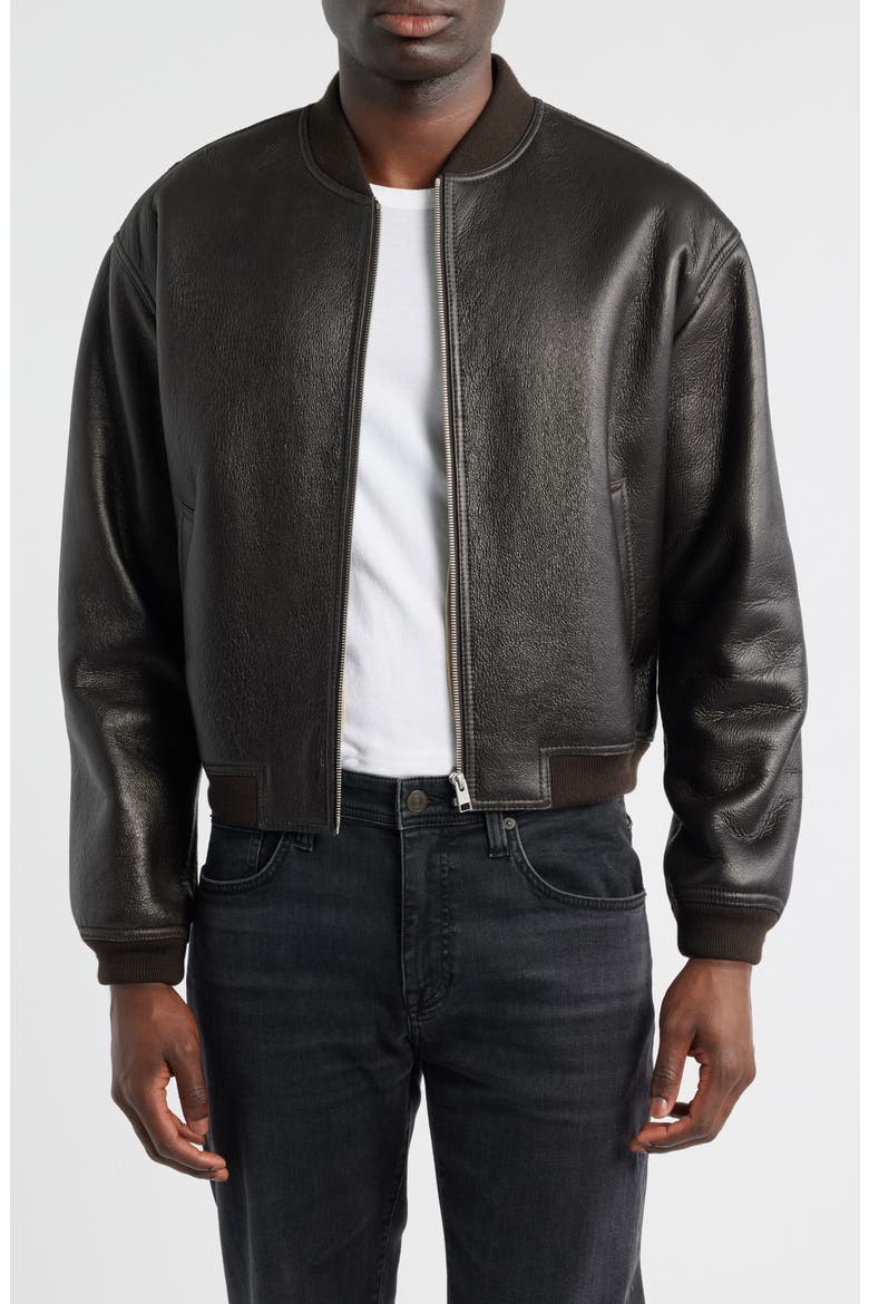 Genuine Shearling Lined Bomber Jacket, Main, color, DARK BROWN