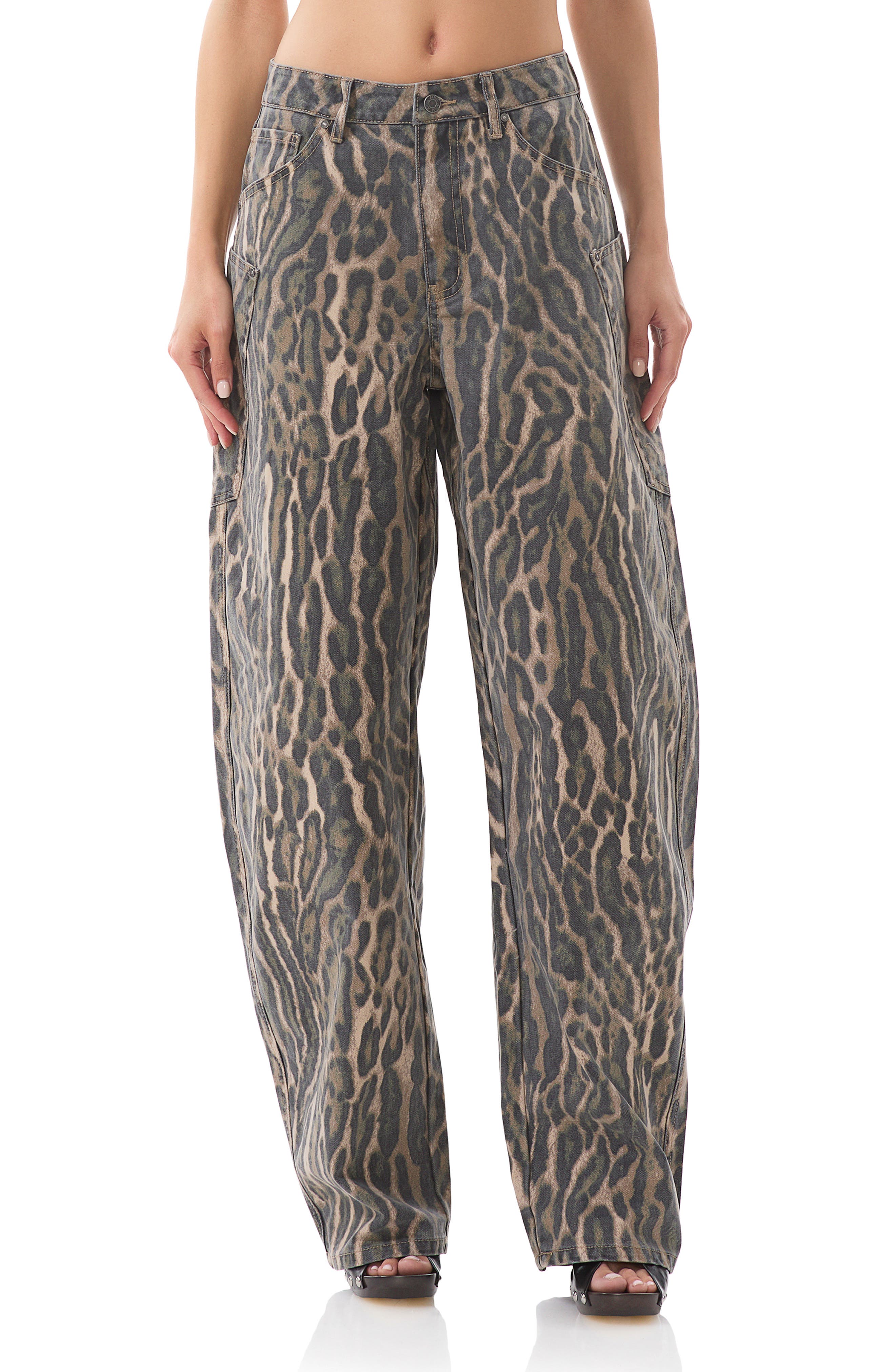 AFRM Bexley Leopard Barrel Leg Jeans