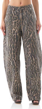AFRM Bexley Leopard Barrel Leg Jeans