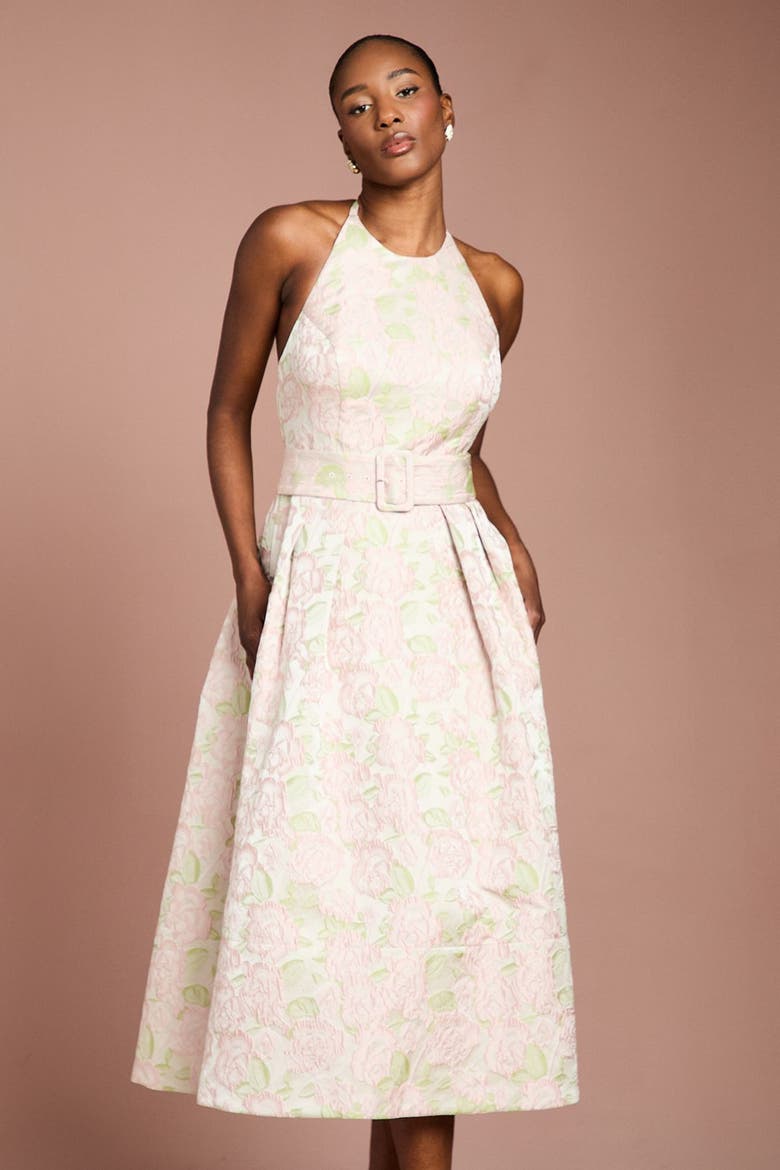 Halter Neck Midi Dress, Alternate, color, Neutral