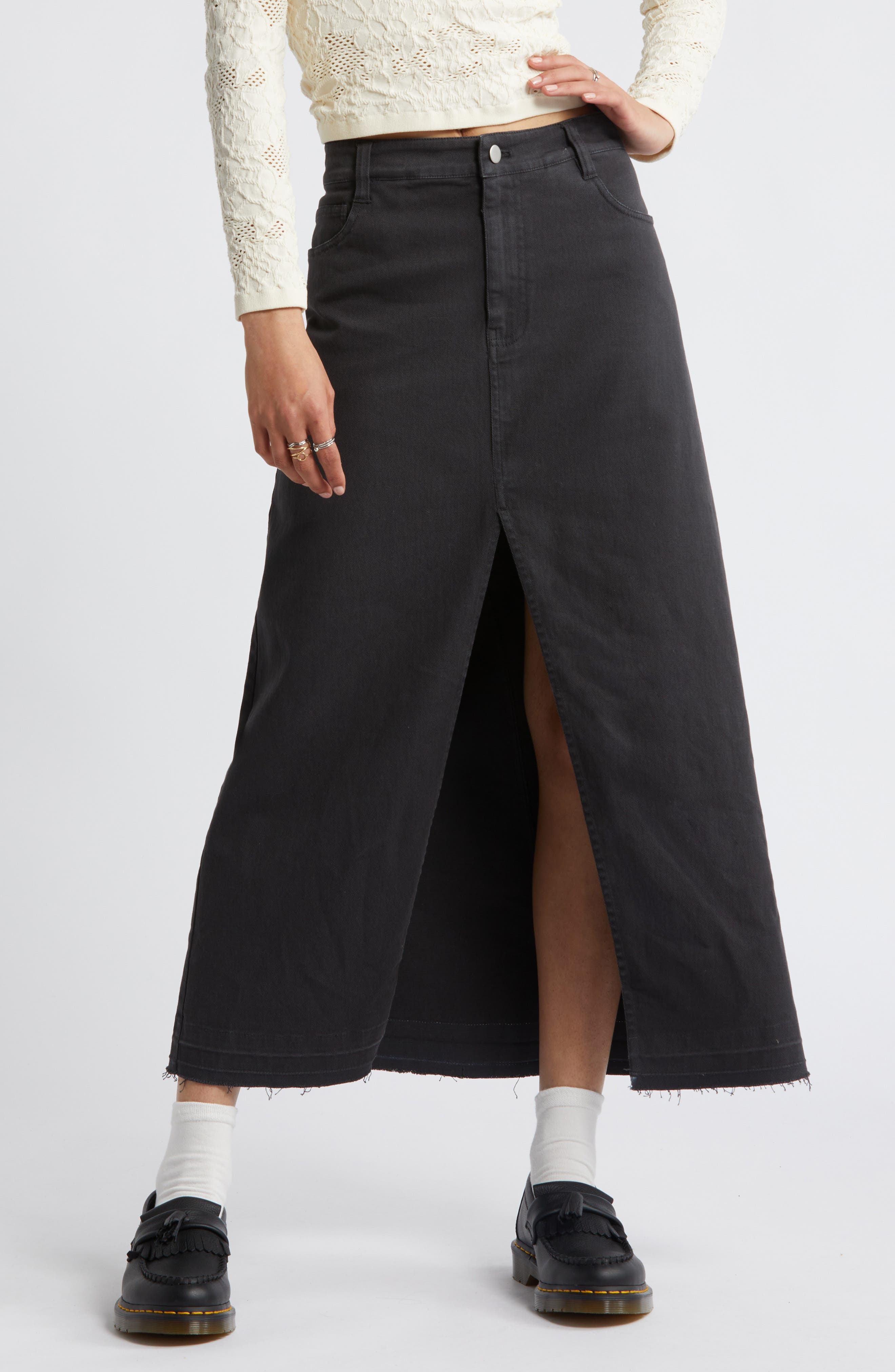 BP. Raw Hem Stretch Twill A-Line Skirt