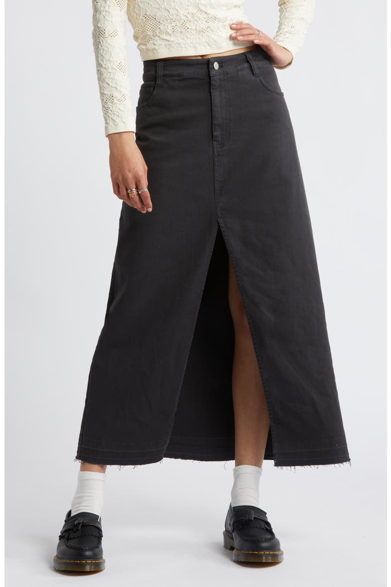 Raw Hem Stretch Twill A-Line Skirt, Main, color, BLACK NIGHT