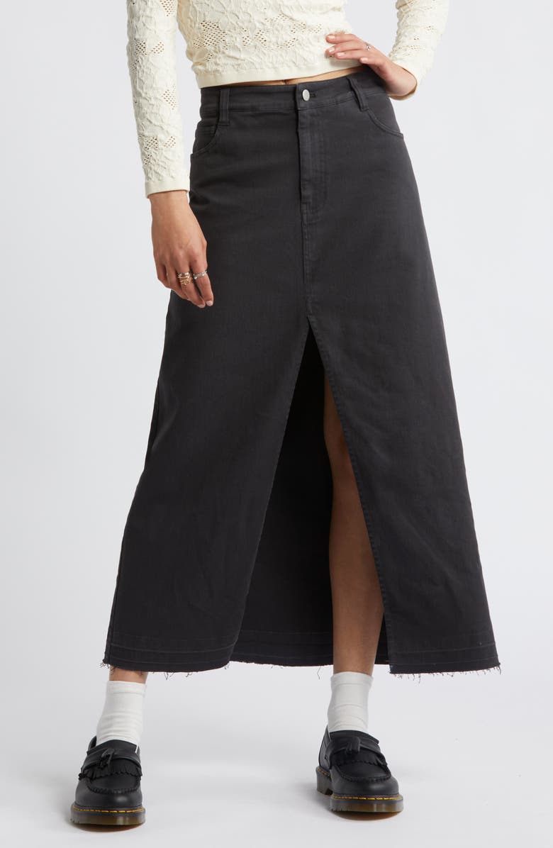 BP. Raw Hem Stretch Twill A-Line Skirt, Main, color, Black Night