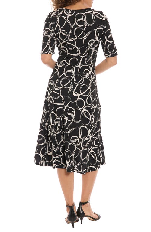 London Times Elbow Length Sleeve Midi Fit & Flare Dress In Black