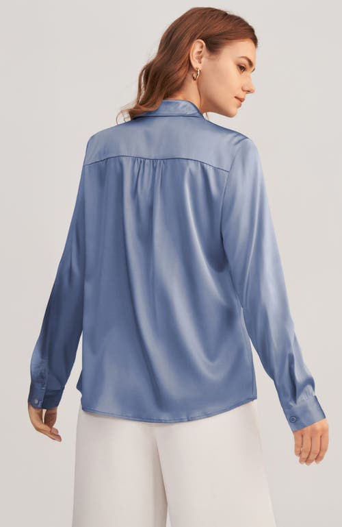 Lilysilk Long Sleeves Collared Silk Blouse In Blue