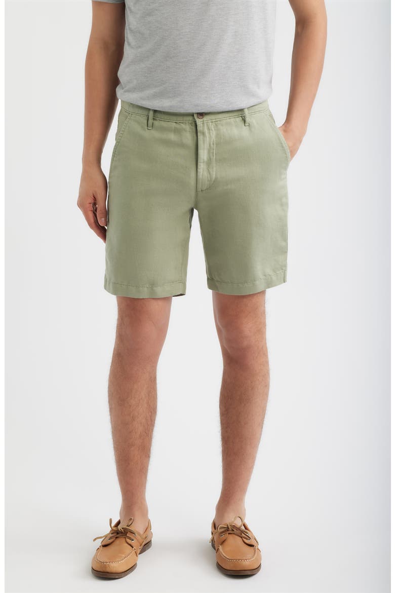 Wanderer Linen & Cotton Chino Shorts, Main, color, SPRUCE GREEN