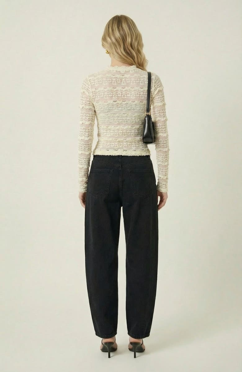 Modenaire Sheer Lace Long Sleeve Top with Scalloped Mock Neck, Alternate, color, 