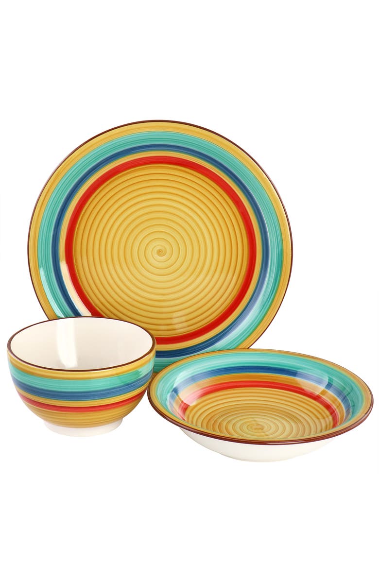 Gibson Home Rainbow 12 Piece Stoneware Dinnerware Set  Multi, Alternate, color, Yellow