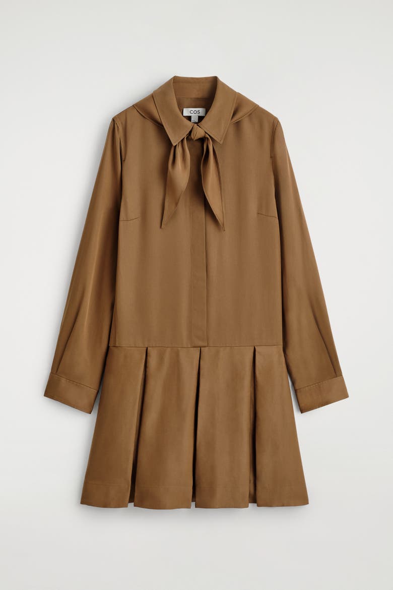 Scarf-Detail Dropped-Waist Mini Dress, Alternate, color, BROWN