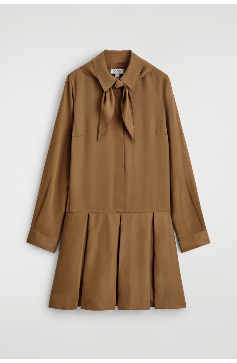 COS Scarf-Detail Dropped-Waist Mini Dress, Alternate, color, Brown