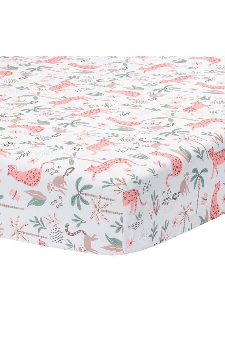 Enchanted Safari Leopard/Lemur Jungle 3-Piece Baby Crib Bedding Set, Alternate, color, Coral