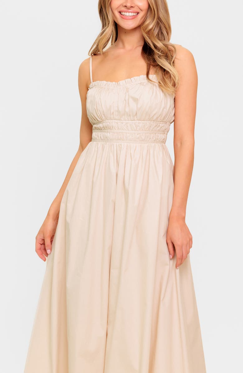 FLYING TOMATO Ruched Midi Dress, Alternate, color, Cream