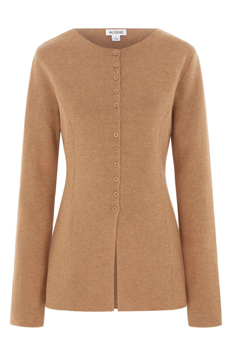 ALIGNE Daphne Split Hem Organic Cotton & Wool Blend Cardigan, Alternate, color, Camel