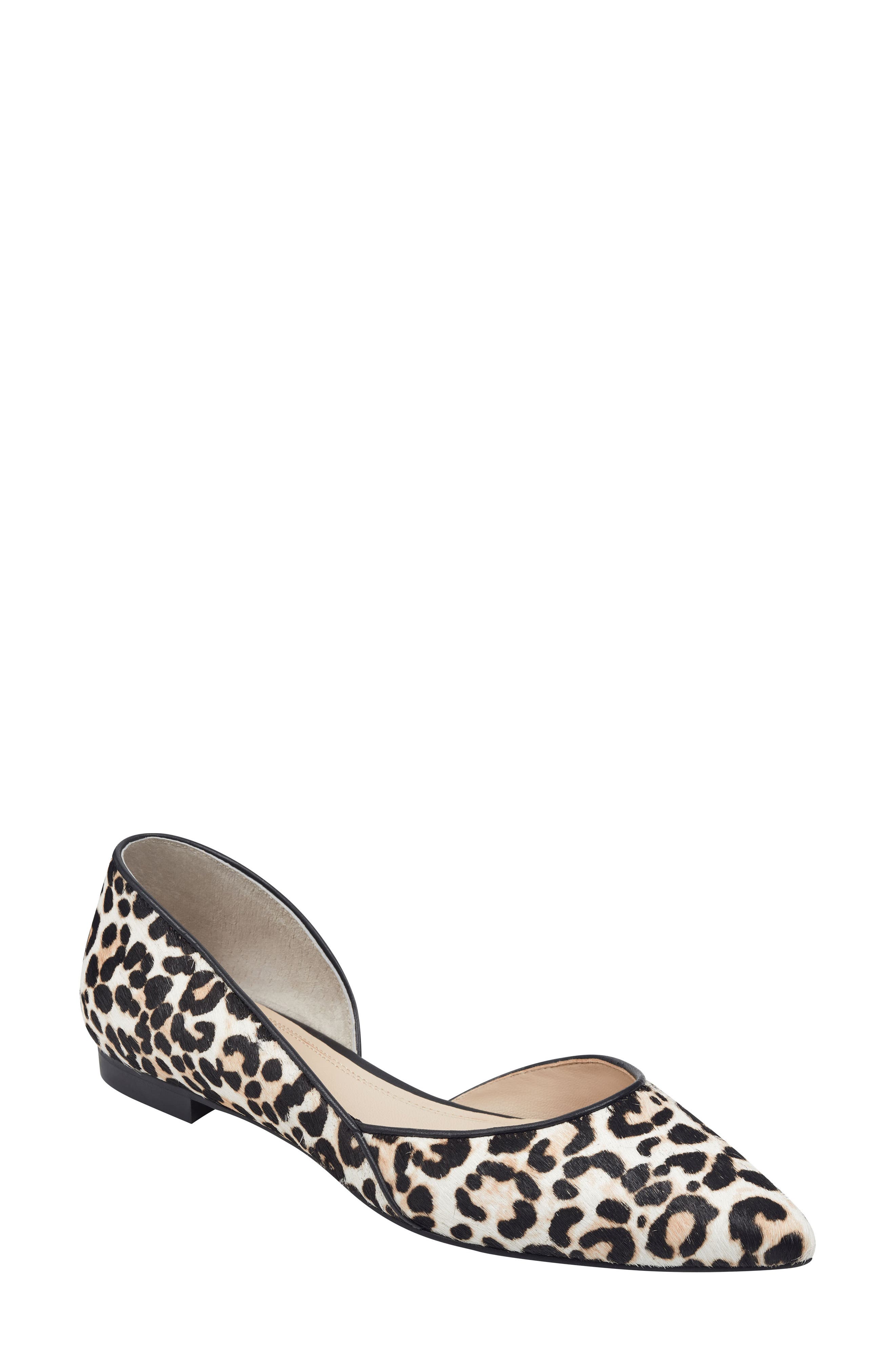 Sunny Genuine Calf Hair Flat, Main, color, WHITE LEOPARD CALF HAIR