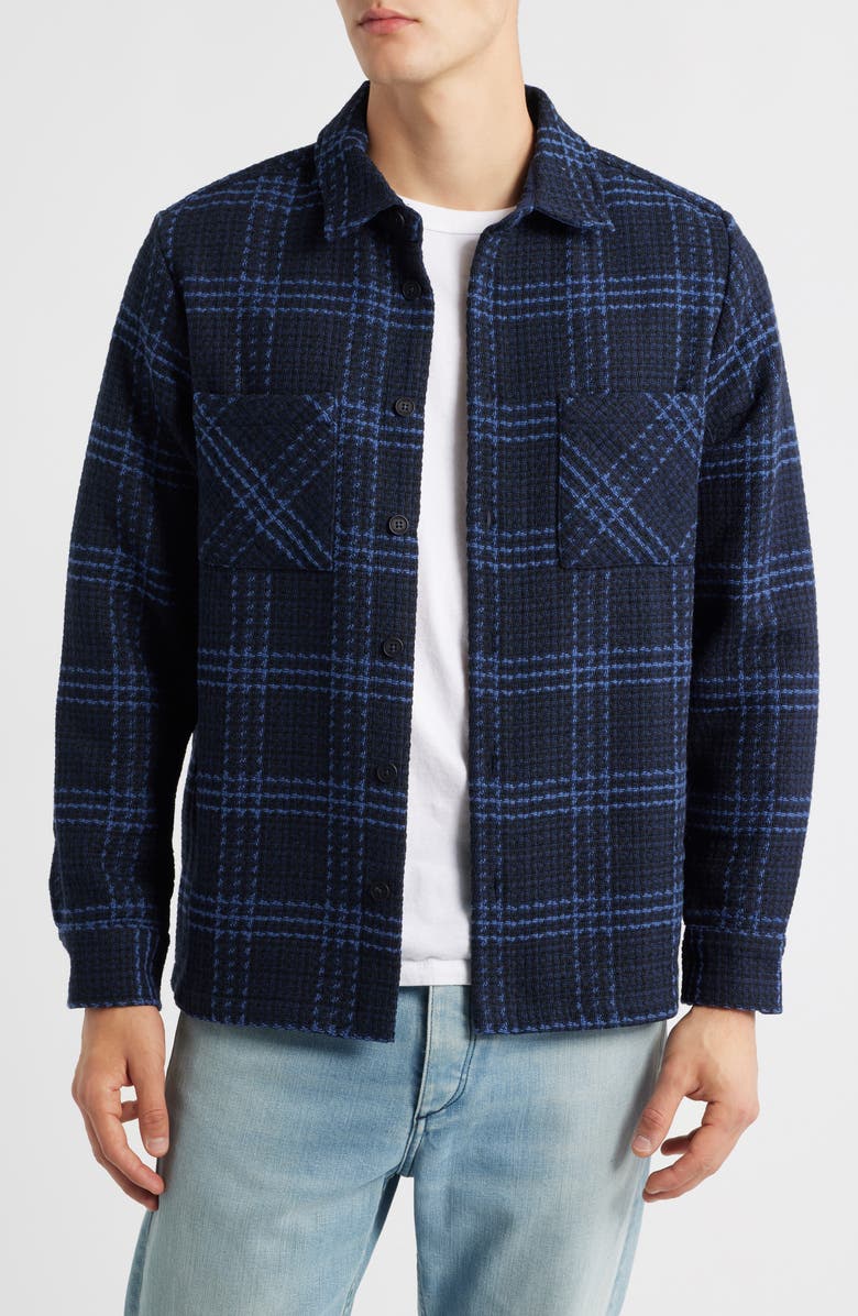 Wax London Whiting Windowpane Check Cotton Blend Button-Up Shirt Jacket, Main, color, Navy / Blue