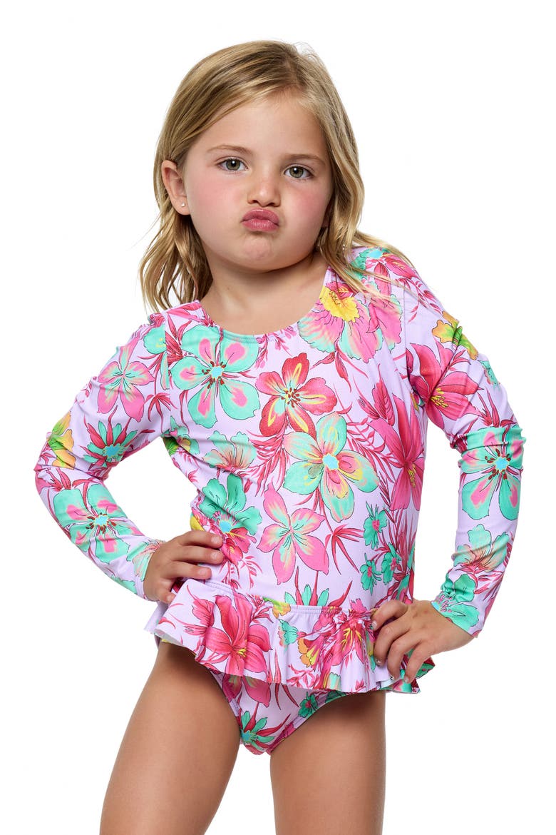 Kids' Rashguard Top & Bikini Bottoms Set, Alternate, color, LAVENDER MULTI