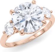 HauteCarat Three Stone Round Cut Lab Created Diamond Ring