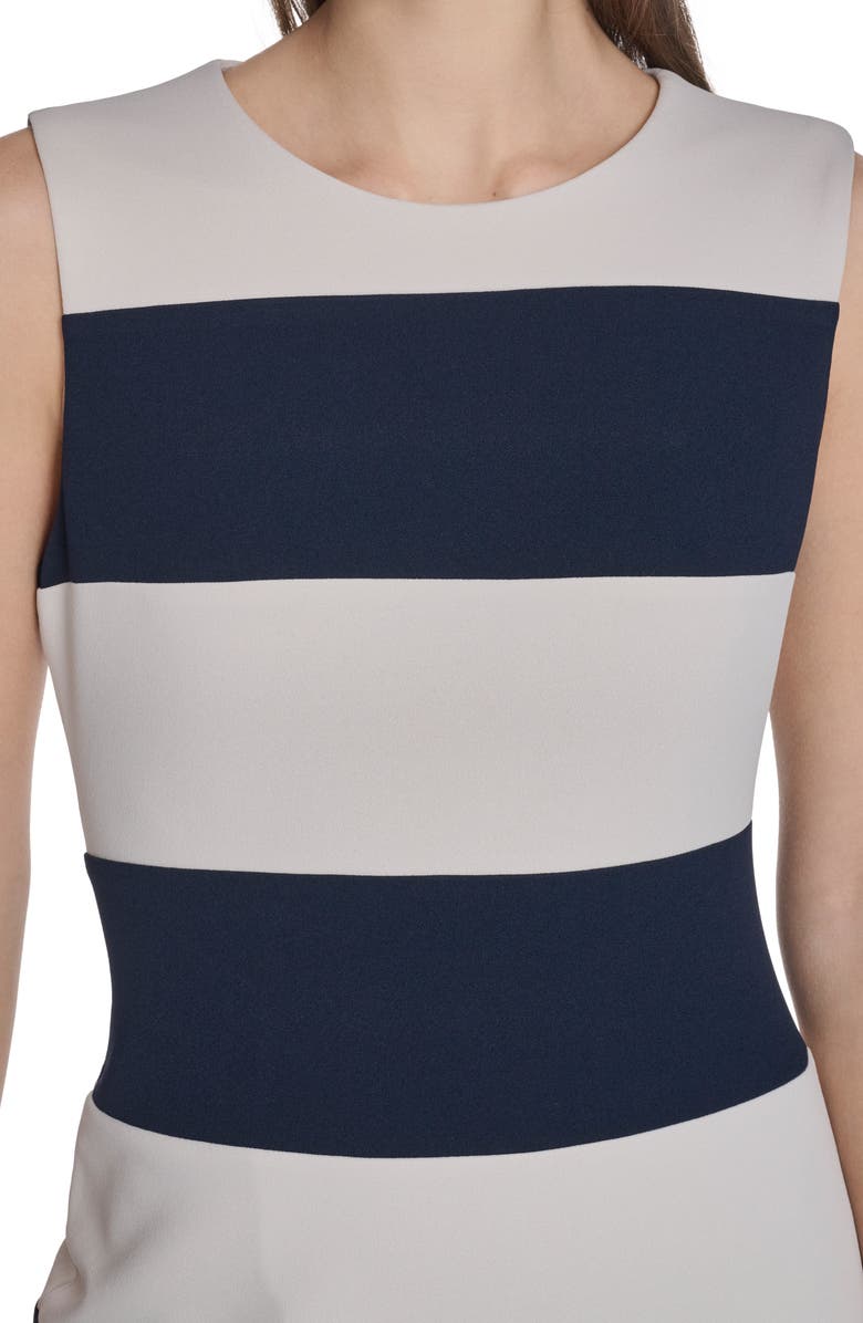 Calvin Klein Stripe Sleeveless Sheath Dress, Alternate, color, Indigo/ Stoney Beige
