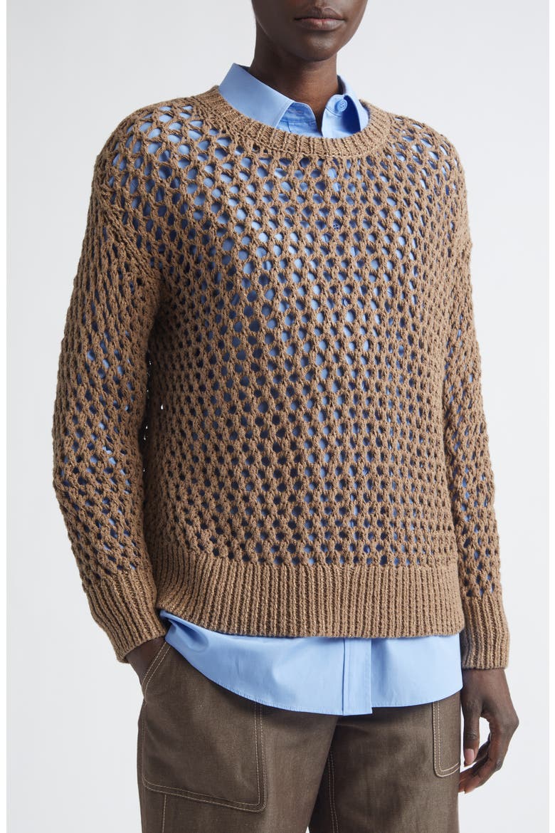 Hand Knit Cotton Open Stitch Sweater, Alternate, color, ROOT MULTI