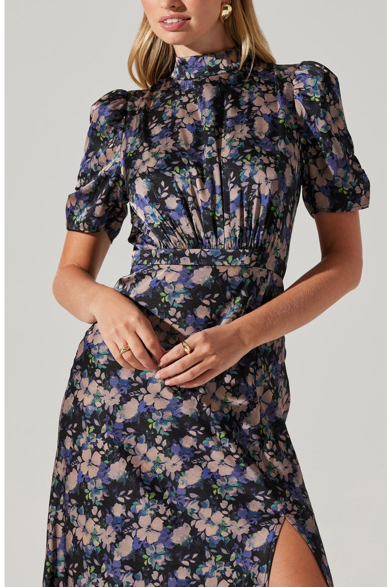 Floral Mock Neck Maxi Dress, Alternate, color, BLACK PURPLE FLORAL