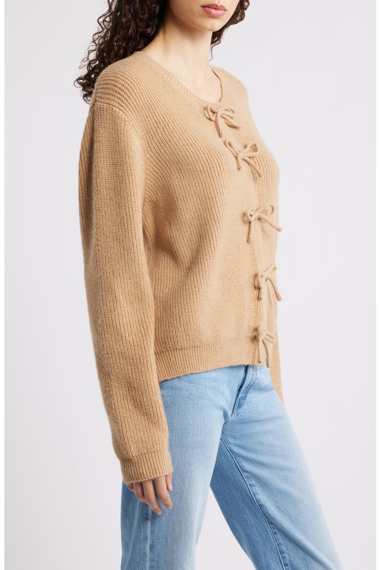 Wilde Bow Front Cardigan, Alternate, color, CAMEL