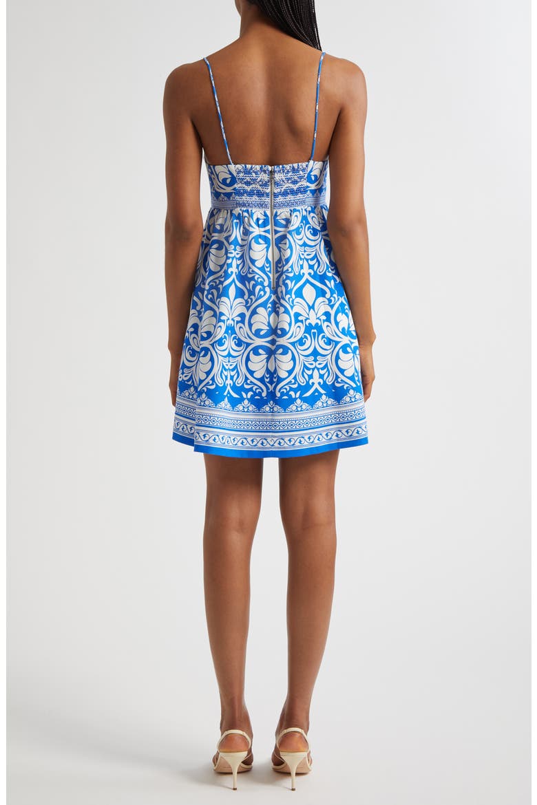 Melvina Bow Detail Mixed Print Linen Blend Minidress, Alternate, color, SOIREE TRUEBLUE