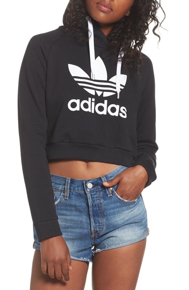 adidas Trefoil Logo Crop Hoodie, Main, color, 