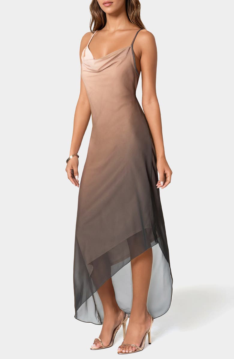 bebe Ombré Chiffon Asymmetric Slipdress, Alternate, color, 