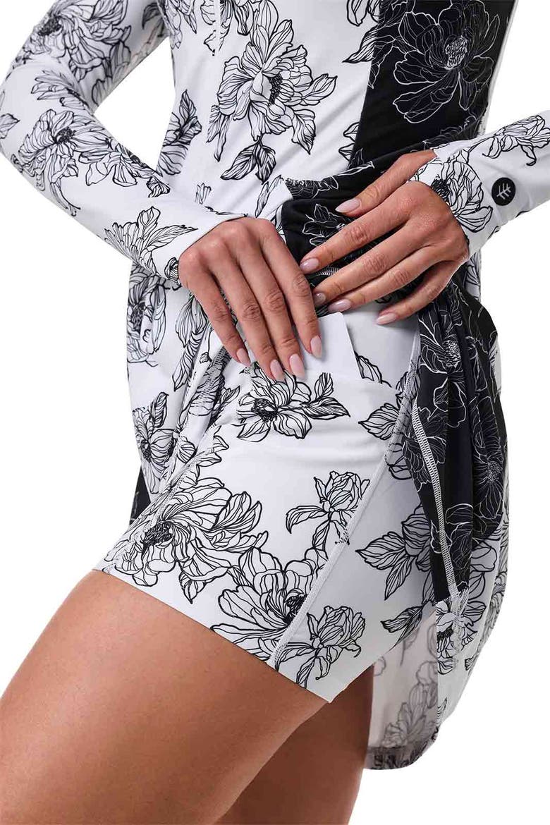 Aspen Sunrise Swim Dress with Long Sleeves, UPF 50+ Sun Protection, Alternate, color, White/Black