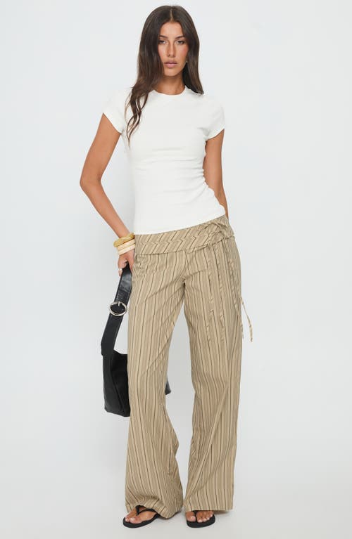 Princess Polly Seneca Wrap Waist Stripe Cotton Pants In Brown