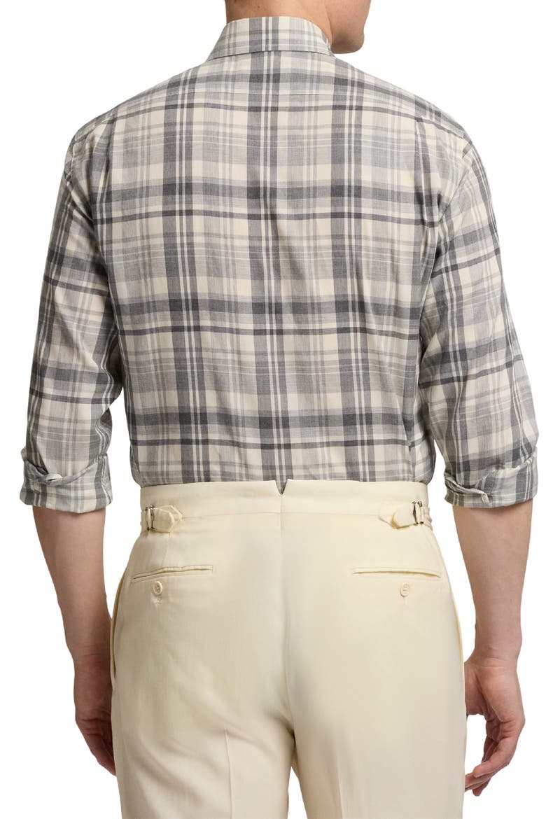 Plaid Button-Up Shirt, Alternate, color, CREAM MELANGE GREY