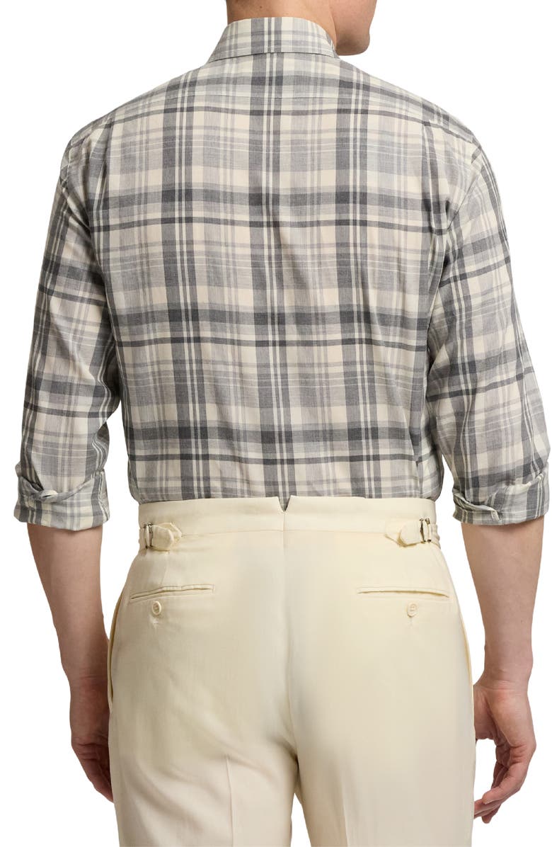 Ralph Lauren Purple Label Plaid Button-Up Shirt, Alternate, color, Cream Melange Grey