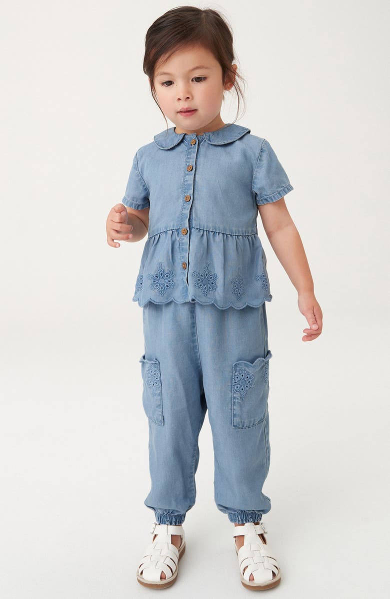 NEXT Kids' Broderie Anglaise Chambray Top & Joggers Set, Alternate, color,