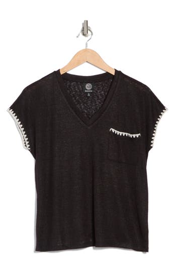 Bobeau Whipstitch Pocket T-shirt In Black/natural