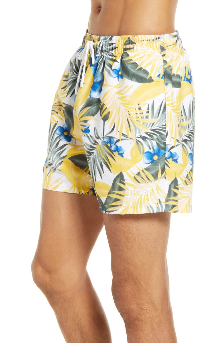 BOSS Floral Recycled Polyester Swim Trunks, Alternate, color, 